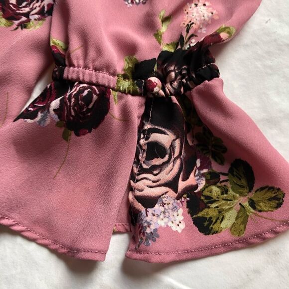 MM beautiful cold shoulder blouse scoop neck bell sleeves pink floral Large - Picture 7 of 10